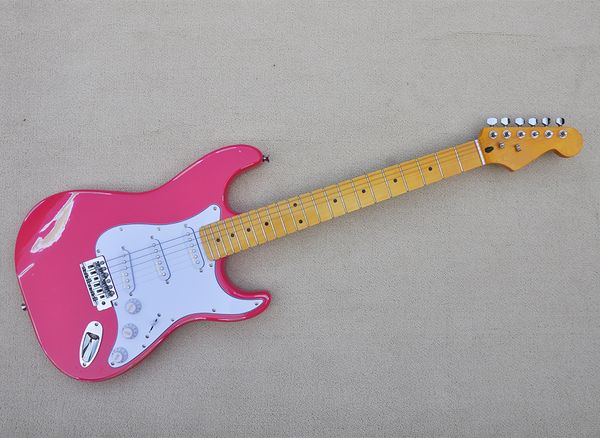 6 strings relic pink electric guitar with sss pickups yellow maple fretboard can be customized
6 strings relic pink electric guitar with sss pickups yellow maple fretboard can be customized