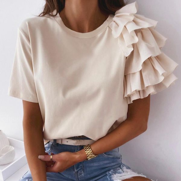 women's t-shirt pure color t-shirts women short sleeve casual flounce edge o neck tshirts women summer tees femme tshirts 230316, White
women's t-shirt pure color t-shirts women short sleeve casual flounce edge o neck tshirts women summer tees femme tshirts 230316, White