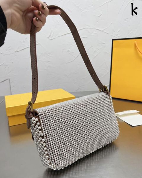 luxury designer woman shoulder underarm bag pearl handbags medieval purse leather and pearl 21x12cm