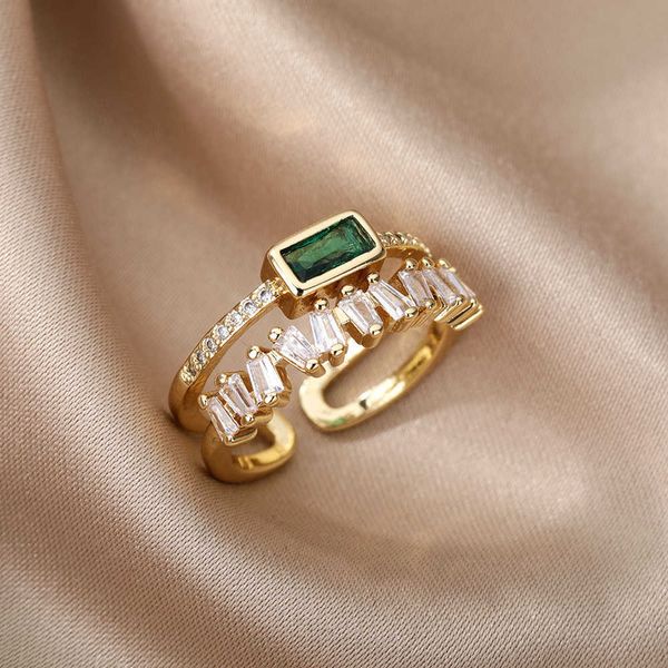 band rings double layer irregular zircon rings for women open stainless steel green crystal finger ring boho jewelry valentines day gift g23, Silver
band rings double layer irregular zircon rings for women open stainless steel green crystal finger ring boho jewelry valentines day gift g23, Silver