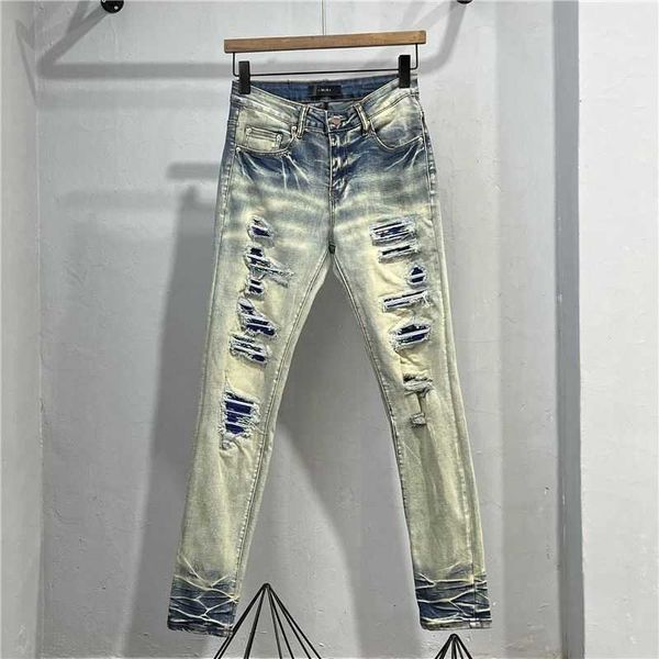 jeans mens am1r1 trousers pants mirri ripped fashion designer brand new men's white embroidery patch elastic slim denim hip hop high 1l, Blue
jeans mens am1r1 trousers pants mirri ripped fashion designer brand new men's white embroidery patch elastic slim denim hip hop high 1l, Blue