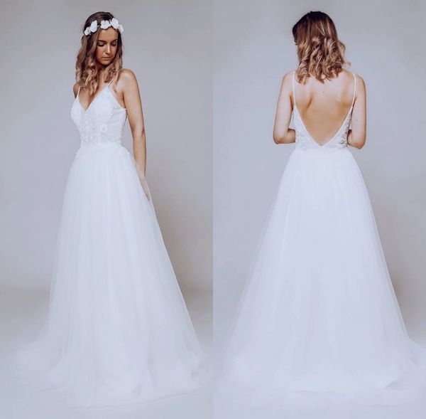 2023 wedding dress backless sweep train long bridal gowns spaghetti tulle with lace, White
2023 wedding dress backless sweep train long bridal gowns spaghetti tulle with lace, White