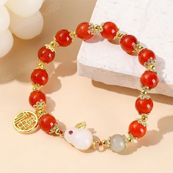 quality natural red agate lucky rabbit cute bracelets women exquisite chinese fu character charm elastic bangles for girls, Golden;silver
quality natural red agate lucky rabbit cute bracelets women exquisite chinese fu character charm elastic bangles for girls, Golden;silver