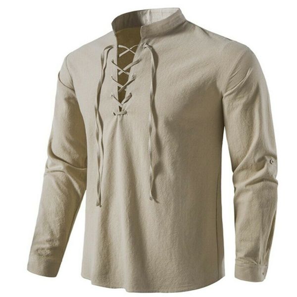 qnpqyx new men's v-neck shirt t-shirt fashion vintage thin long sleeve men casual breathable viking front lace up man shirts, White;black
qnpqyx new men's v-neck shirt t-shirt fashion vintage thin long sleeve men casual breathable viking front lace up man shirts, White;black