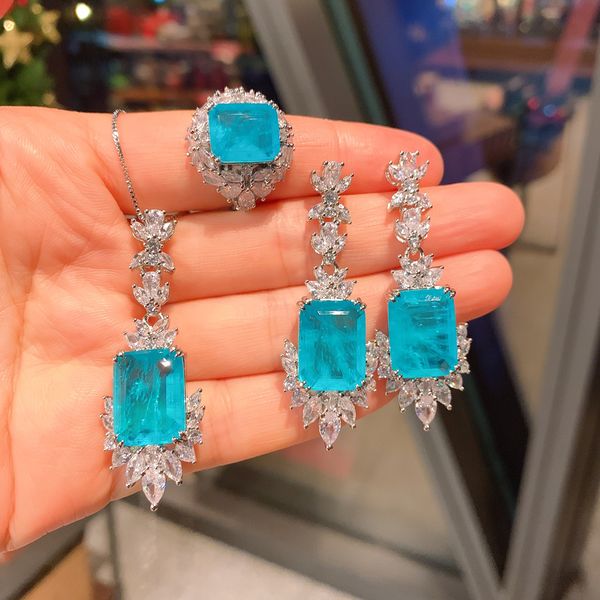 vintage imitation paraiba ring earrings & necklace wedding jewelry sets plated luxury mossaic jewelry 2sets/lot, Silver
vintage imitation paraiba ring earrings & necklace wedding jewelry sets plated luxury mossaic jewelry 2sets/lot, Silver