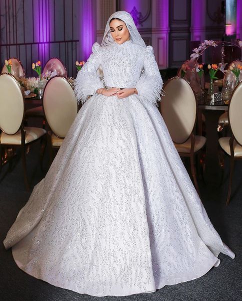 luxury ball gown wedding dresses high neck long sleeves sequins appliques beaded floor length ruffles feather sleeve 3d lace bridal gowns pl, White
luxury ball gown wedding dresses high neck long sleeves sequins appliques beaded floor length ruffles feather sleeve 3d lace bridal gowns pl, White