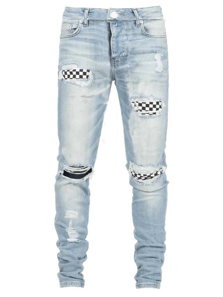 jeans mens am1r1 trousers pants mirri ripped fashion designer brand new men's white embroidery patch elastic slim denim hip hop high dt, Blue
jeans mens am1r1 trousers pants mirri ripped fashion designer brand new men's white embroidery patch elastic slim denim hip hop high dt, Blue
