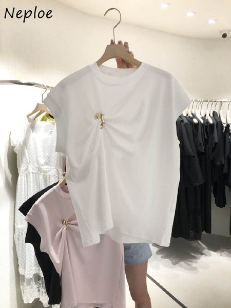 women's t-shirt neploe korean summer woman tshirts short sleeve solid color t-shirt round neck pleated metal decorative tees 230317, White
women's t-shirt neploe korean summer woman tshirts short sleeve solid color t-shirt round neck pleated metal decorative tees 230317, White