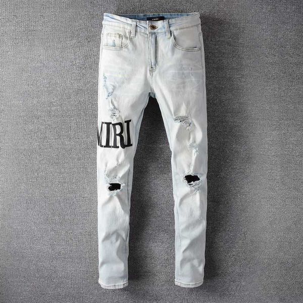 jeans mens am1r1 trousers pants mirri ripped fashion designer brand new men's white embroidery patch elastic slim denim hip hop high yv, Blue
jeans mens am1r1 trousers pants mirri ripped fashion designer brand new men's white embroidery patch elastic slim denim hip hop high yv, Blue
