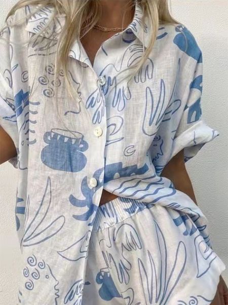 womens two piece pants casual short outfits pattern printed lapel buttondown elastic waist shorts loose mini suit 230317, White
womens two piece pants casual short outfits pattern printed lapel buttondown elastic waist shorts loose mini suit 230317, White