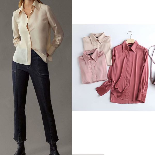 women's blouses shirts za office lady women' shirts silk elegant blouse long sleeve solid button stain mujer chic shirts female 2, White
women's blouses shirts za office lady women' shirts silk elegant blouse long sleeve solid button stain mujer chic shirts female 2, White