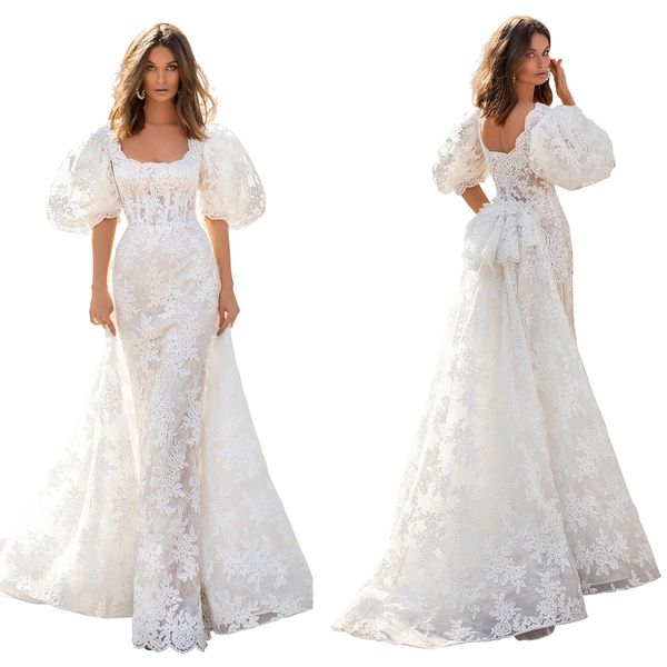 gorgeous mermaid wedding dresses square lantern sleeve extra train lace flower applicant floor length zipper custom made plus size vestidos, White
gorgeous mermaid wedding dresses square lantern sleeve extra train lace flower applicant floor length zipper custom made plus size vestidos, White