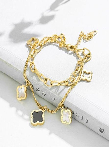 classic design multilayered clover charm bracelet lucky stainless steel four leaf jewelry1920400, Golden;silver
classic design multilayered clover charm bracelet lucky stainless steel four leaf jewelry1920400, Golden;silver
