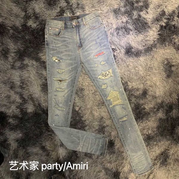 jeans mens am1r1 trousers pants mirri ripped fashion designer brand new men's white embroidery patch elastic slim denim hip hop high m2, Blue
jeans mens am1r1 trousers pants mirri ripped fashion designer brand new men's white embroidery patch elastic slim denim hip hop high m2, Blue