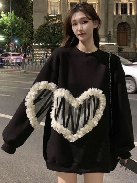 women's hoodies sweatshirts deeptown korean fashion heart mesh lace patchwork sweatshirt women harajuku gothic oversized hoodies female, Black
women's hoodies sweatshirts deeptown korean fashion heart mesh lace patchwork sweatshirt women harajuku gothic oversized hoodies female, Black