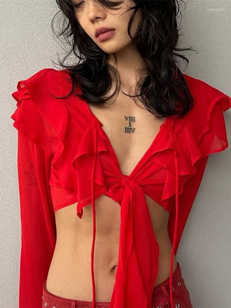 women's t shirts y2k sheer bandage long sleeve irregular chiffon crop see through women's spring ruffles fairy clothes, White
women's t shirts y2k sheer bandage long sleeve irregular chiffon crop see through women's spring ruffles fairy clothes, White