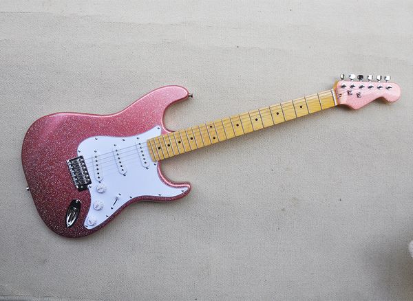 6 strings sparkle pink electric guitar with sss pickups yellow maple fretboard can be customized
6 strings sparkle pink electric guitar with sss pickups yellow maple fretboard can be customized