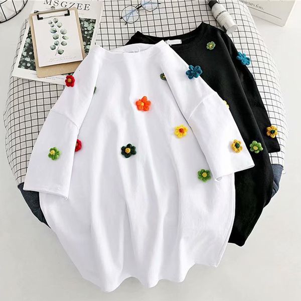 women's t-shirt summer short sleeve white t shirt 3d flowers o neck d t shirts female casual loose chic tees women 100% cotton 230317
women's t-shirt summer short sleeve white t shirt 3d flowers o neck d t shirts female casual loose chic tees women 100% cotton 230317