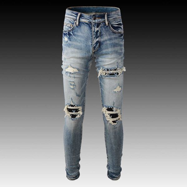 jeans mens am1r1 trousers pants mirri ripped fashion designer brand new men's white embroidery patch elastic slim denim hip hop high bl, Blue
jeans mens am1r1 trousers pants mirri ripped fashion designer brand new men's white embroidery patch elastic slim denim hip hop high bl, Blue
