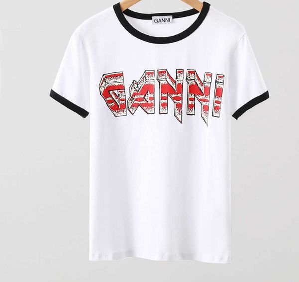 ganni women designer t shirt color contrast border letters short sleeve cotton short sleeve t-shirt top, White
ganni women designer t shirt color contrast border letters short sleeve cotton short sleeve t-shirt top, White