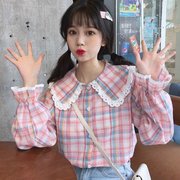 women's blouses shirts preppy style girls sweet lolita loose plaid shirts spring autumn women peter pan collar long petal sleeve lace b, White
women's blouses shirts preppy style girls sweet lolita loose plaid shirts spring autumn women peter pan collar long petal sleeve lace b, White