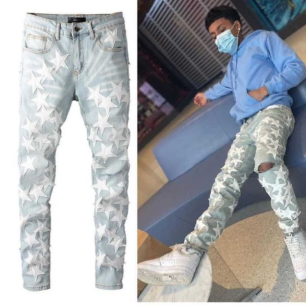 jeans mens am1r1 trousers pants mirri ripped fashion designer brand new men's white embroidery patch elastic slim denim hip hop high w7, Blue
jeans mens am1r1 trousers pants mirri ripped fashion designer brand new men's white embroidery patch elastic slim denim hip hop high w7, Blue