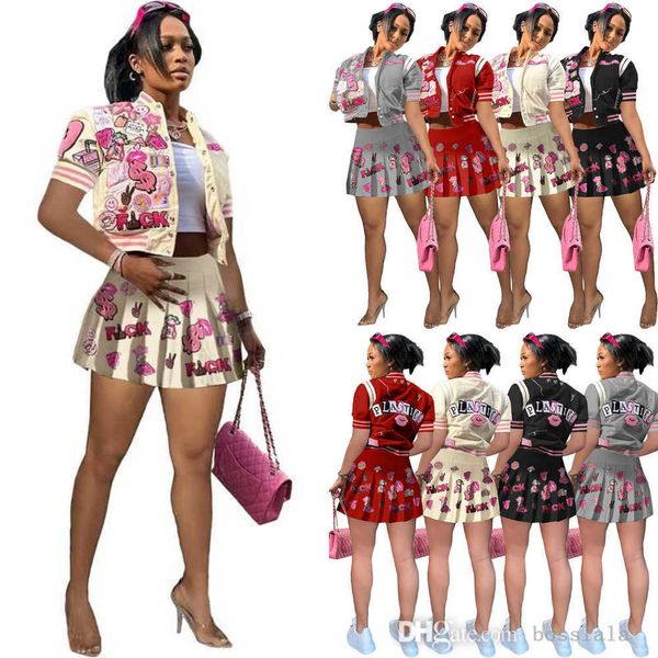 2023 summer womens clothing two piece skirts set fashion printed short sleeve baseball bomber jacket suit 4 colors, White
2023 summer womens clothing two piece skirts set fashion printed short sleeve baseball bomber jacket suit 4 colors, White