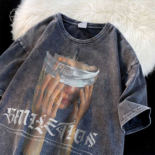 men's t-shirt men's spring summer american fashion brand short sleeve t-shirt washed old fashion high street loose round neck, White;black
men's t-shirt men's spring summer american fashion brand short sleeve t-shirt washed old fashion high street loose round neck, White;black