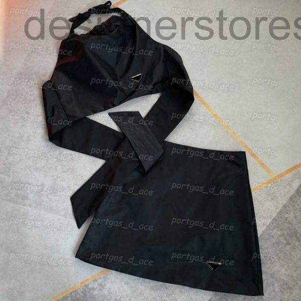 designer triangle badge crop dresses womens re nylon camis halter backless skirt set black summer mini v71n 
designer triangle badge crop dresses womens re nylon camis halter backless skirt set black summer mini v71n