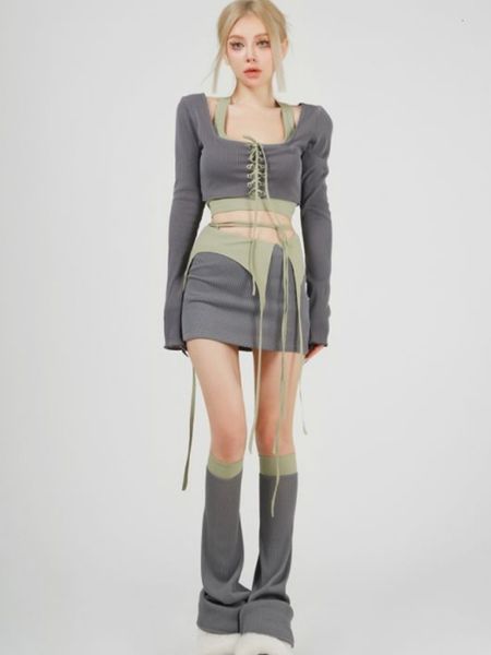 two piece dress korean fashion outfits long sleeve crop bandage high waist pencil skirts flare leg warmers y2k aesthetic 3 pieces sets 2303, White
two piece dress korean fashion outfits long sleeve crop bandage high waist pencil skirts flare leg warmers y2k aesthetic 3 pieces sets 2303, White