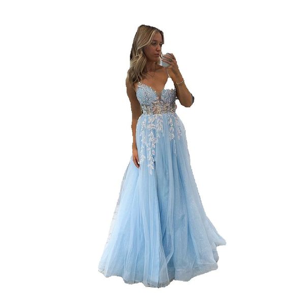 sky blue lace appliques tulle evening dresses party v neck women formal party prom gowns, Black;red
sky blue lace appliques tulle evening dresses party v neck women formal party prom gowns, Black;red