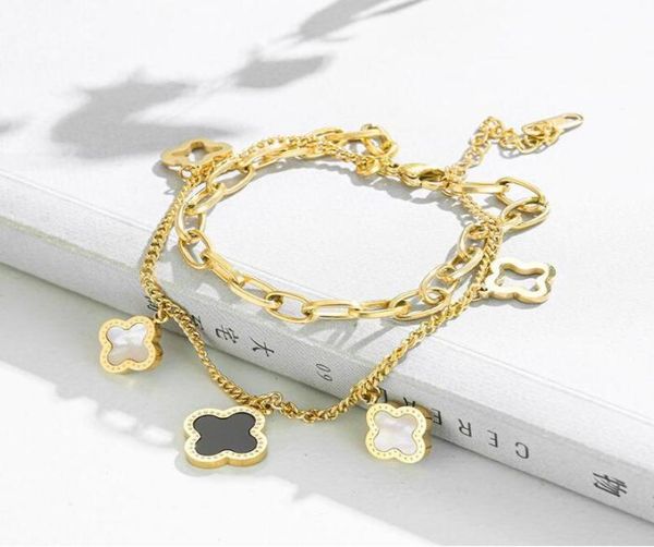 classic design multilayered clover charm bracelet lucky stainless steel four leaf jewelry1630830, Golden;silver
classic design multilayered clover charm bracelet lucky stainless steel four leaf jewelry1630830, Golden;silver