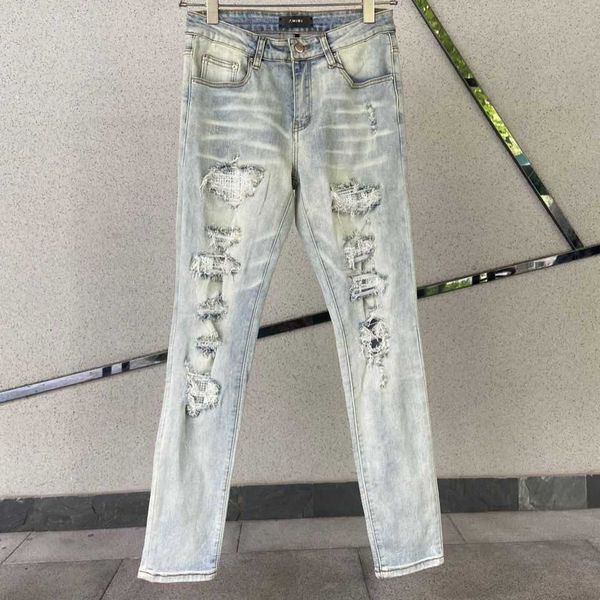 jeans mens am1r1 trousers pants mirri ripped fashion designer brand new men's white embroidery patch elastic slim denim hip hop high ab, Blue
jeans mens am1r1 trousers pants mirri ripped fashion designer brand new men's white embroidery patch elastic slim denim hip hop high ab, Blue