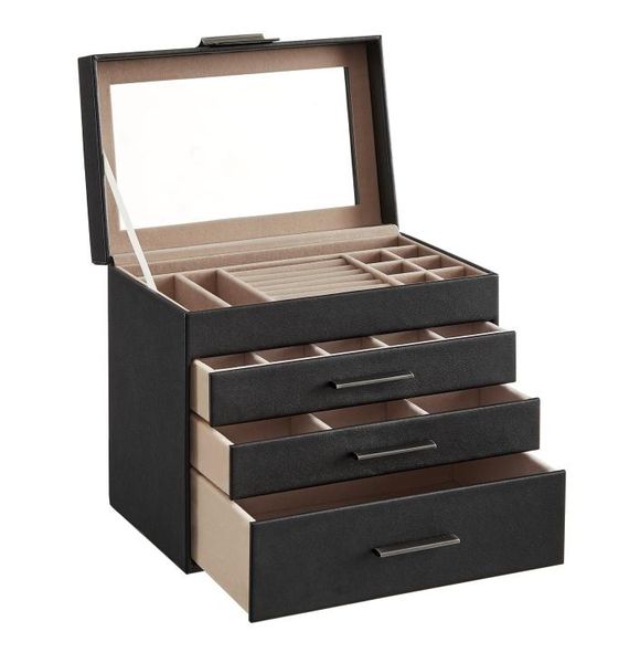 jewelry boxes songmics box with glass lid 4layer organizer 3 ders for sunglasses big storage modern style graphite black ujbc161b07940132, Black;white