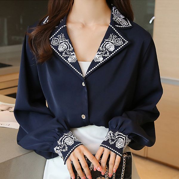 women's blouses shirts elegant blouse women embroidery floral long sleeve shirt spring female office lady casual korean women fashion, White
women's blouses shirts elegant blouse women embroidery floral long sleeve shirt spring female office lady casual korean women fashion, White