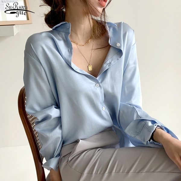 women's blouses shirts elegant korean office shirt fashion button up silk shirt blouse autumn vintage hong kong loose stylish satin shi, White
women's blouses shirts elegant korean office shirt fashion button up silk shirt blouse autumn vintage hong kong loose stylish satin shi, White