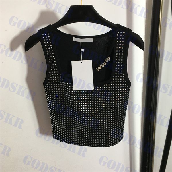 shiny rhinestone tanks letter logo knitted camis vests hollow clothes two colors, White
shiny rhinestone tanks letter logo knitted camis vests hollow clothes two colors, White