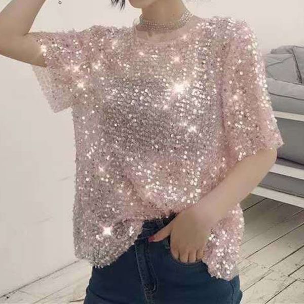 women's t-shirt spring and summer flavor loose sequin stitching mesh glistening t-shirt short-sleeved bottoming shirt women 230317, White
women's t-shirt spring and summer flavor loose sequin stitching mesh glistening t-shirt short-sleeved bottoming shirt women 230317, White
