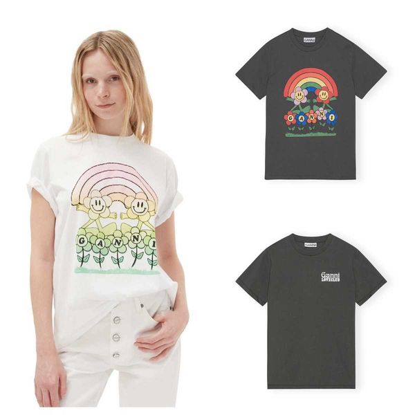 ganni 2023ss women designer t shirt rainbow small flower print gray casual short sleeve tees, White
ganni 2023ss women designer t shirt rainbow small flower print gray casual short sleeve tees, White