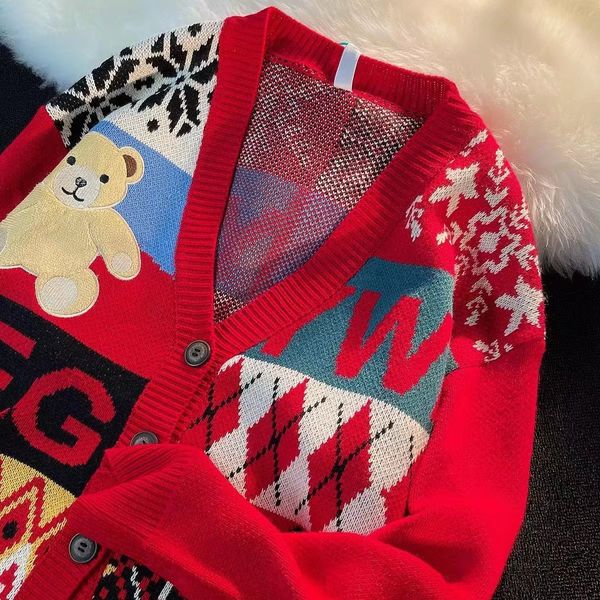 women's knits tees ugly christmas sweater cute bear cardigan high street knitting vneck singlebreasted pullover couple coat 230317, White
women's knits tees ugly christmas sweater cute bear cardigan high street knitting vneck singlebreasted pullover couple coat 230317, White