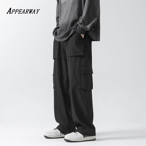 men s pants appearway summer cargo korean solid multi pockets straight male hip hop street elastic waist loose trousers 230317, Black
men s pants appearway summer cargo korean solid multi pockets straight male hip hop street elastic waist loose trousers 230317, Black
