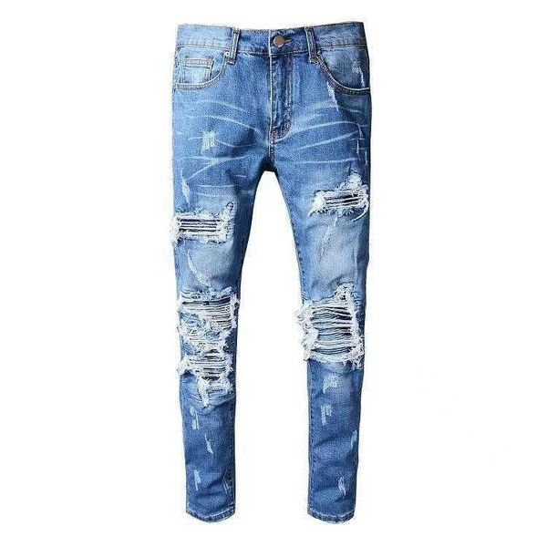 jeans mens am1r1 trousers pants mirri ripped fashion designer brand new men's white embroidery patch elastic slim denim hip hop high n5, Blue
jeans mens am1r1 trousers pants mirri ripped fashion designer brand new men's white embroidery patch elastic slim denim hip hop high n5, Blue