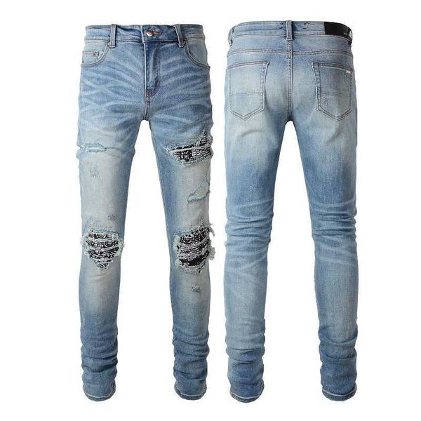 jeans mens am1r1 trousers pants mirri ripped fashion designer brand new men's white embroidery patch elastic slim denim hip hop high j5, Blue
jeans mens am1r1 trousers pants mirri ripped fashion designer brand new men's white embroidery patch elastic slim denim hip hop high j5, Blue