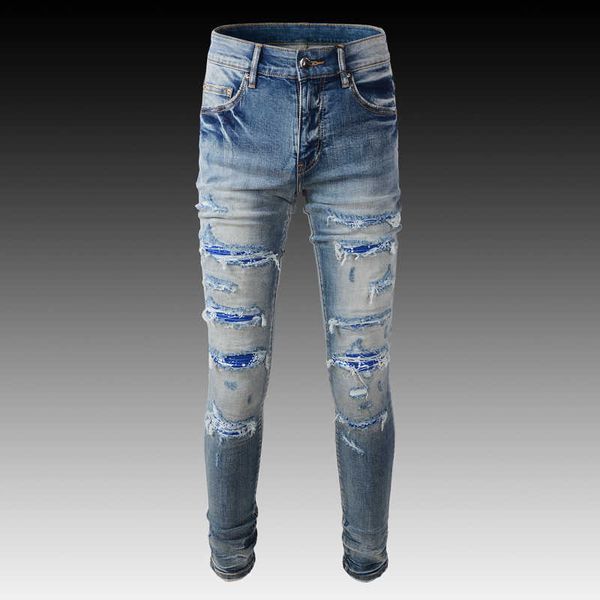 jeans mens am1r1 trousers pants mirri ripped fashion designer brand new men's white embroidery patch elastic slim denim hip hop high e1, Blue
jeans mens am1r1 trousers pants mirri ripped fashion designer brand new men's white embroidery patch elastic slim denim hip hop high e1, Blue