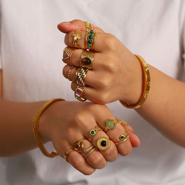 retro gold 18k band rings enamel colors gemstone titanium steel openning cuff ring female mens party gift jewelry non-fading, Silver
retro gold 18k band rings enamel colors gemstone titanium steel openning cuff ring female mens party gift jewelry non-fading, Silver