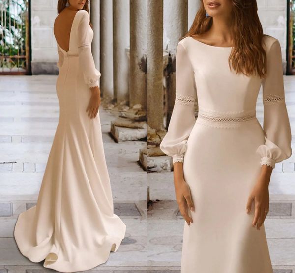 elegant wedding dress 2023 long sleeve scoop neck chiffon satin lace hall open back bridal gowns robe de mariee civil for women, White
elegant wedding dress 2023 long sleeve scoop neck chiffon satin lace hall open back bridal gowns robe de mariee civil for women, White
