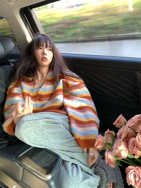women's knits tees candy color retro striped plush women knit cardigan outer autumn winter knitwear vneck loose ladies soft sweater ove, White
women's knits tees candy color retro striped plush women knit cardigan outer autumn winter knitwear vneck loose ladies soft sweater ove, White