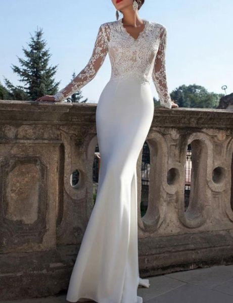 vintage mermaid wedding dress 2023 long sleeve v neck lace appliques satin bridal gowns robe de mariage women custom made, White
vintage mermaid wedding dress 2023 long sleeve v neck lace appliques satin bridal gowns robe de mariage women custom made, White