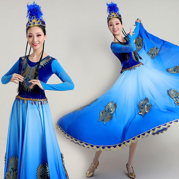 national stage wear blue dancing costume traditional xinjiang dress vintage pattern performance clothing for women, Black;red
national stage wear blue dancing costume traditional xinjiang dress vintage pattern performance clothing for women, Black;red