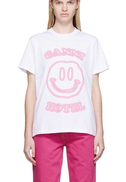 ganni 2023ss women designer t shirt smiling printing pattern loose short-sleeved tees female trend, White
ganni 2023ss women designer t shirt smiling printing pattern loose short-sleeved tees female trend, White
